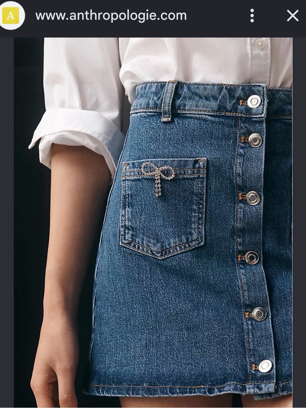 Maeve by Anthropologie Buttondown Denim Mini Skirt w. Rhinestone Bows - NEW -W10